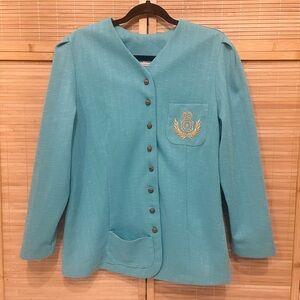 Vintage Pablo Collection teal gold blazer jacket button up suit jacket size 14